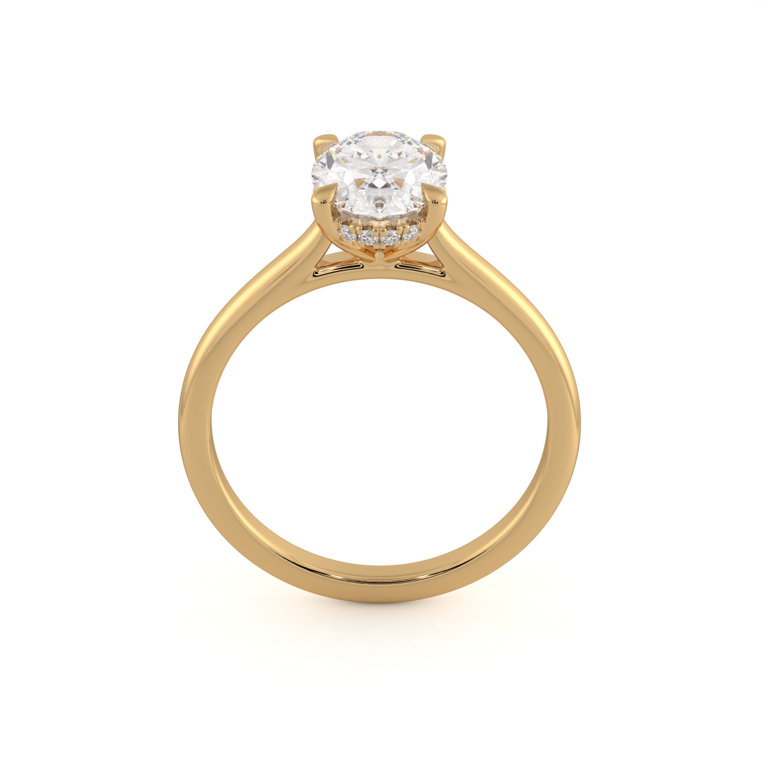 Oval solitaire ring with hidden halo plane band - RING 01